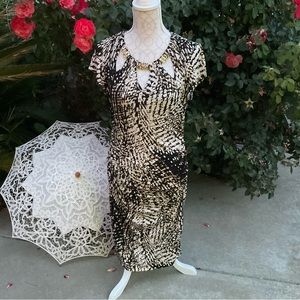 Cache Sz L Animal print Beaded Ruched Cut out Beaded bodycon Dress 🐆 NWT $148